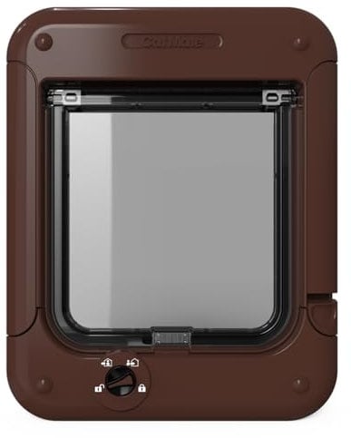 Cat Mate Chatière rotative à 4 voies (358) – Porte verrouillable polyvalente pour chats de petite et moyenne taille, pour vitrage simple/multiple, UPVC, mur et bois, marron