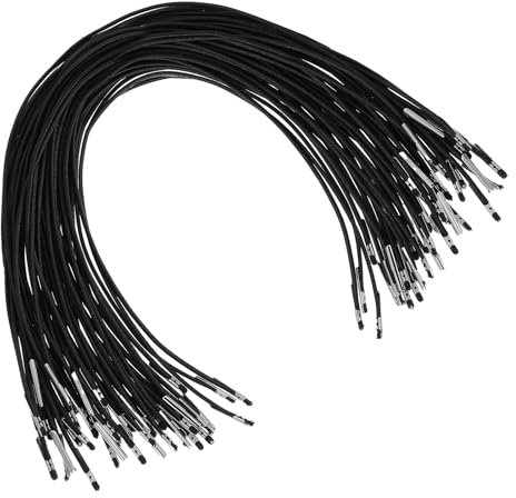 Lot de 50 cordons élastiques avec extrémités en métal - 30 cm - Noir - Élastique barbelé - Pour fabrication de masques, chapeaux, menus, livres, badges, panneaux