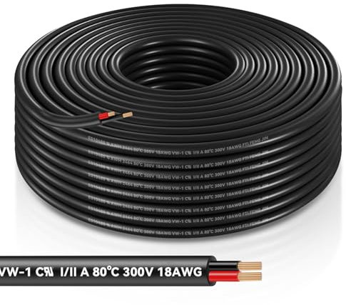 WOOWAIR 18Awg Cable Eléctrico 15m, 2 Núcleos Cable de Cobre Resistencia a Alta Temperatura, 2x0.75mm² Cable Manguera, 5v/12v/24v, Cable de Extensión para Iluminación Led de Automóvil