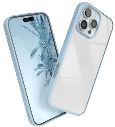 EAZY CASE Hülle für iPhone 16 Pro Max, Handyhülle mit Ultra Aufprallschutz, Stoßfest und Kratzfest, dünne Schutzhülle mit Kameraschutz, Silikon Cover Clear Hybrid Handy Case Hell Blau - Bumper