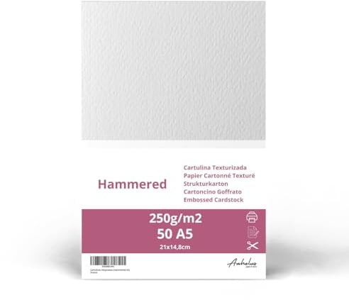 25 Gehämmerter Karton A5 | 250 g/m² dick | Packung mit 50 A5 Blättern | Karton zum Gestalten von Hochzeitseinladungen, Diplomen, Erinnerungen oder zum Basteln