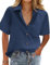 Zeagoo Ladies Blouses Casual Short Sleeve Shirt Tops V Neck Button Down Blouse Basic Loose Tunic Shirts Navy Blue L