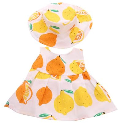 Codulu Vestiti per Bambole per Bambole Americane da 18 Pollici-Vestito con Stampa di Limone con Cappello Abiti Estivi Accessori per Bambole da 43-46 cm-2 Pezzi/Set