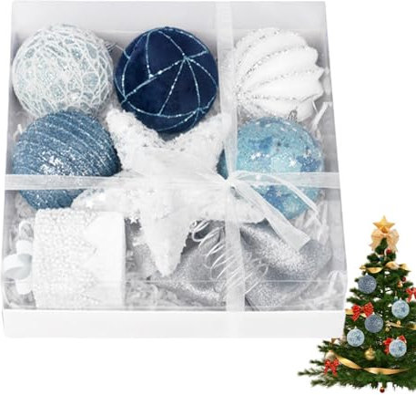 Ornamenti di palle di Natale, ornamenti di palle di albero di Natale, decorazioni di Natale blu bianco per albero 18X, ciondoli infrangibili a forma di albero stellato, regali di festa per decorazione