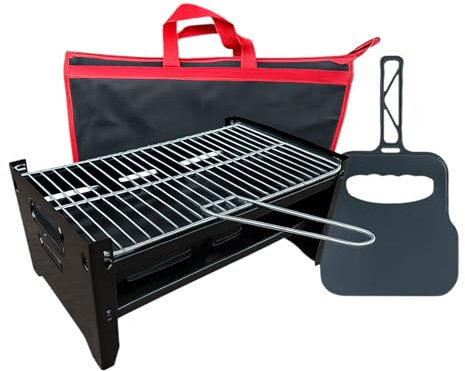TheOwnas Portable Folding BBQ Grill – Compact Charcoal Barbecue for Camping, Garden & Picnic – Hand Held Fan & Carry Bag, Stainless Steel– Ideal for Outdoor Cooking & Travel.