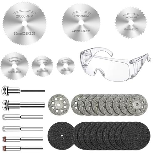 32Pcs Diamond Cutting Wheel Cut Off Discs, HSS Circular Saw Blades for Rotary Tool with Mandrels, Rotary Drill Set for Wood Plastic Metal Stone Diamond Cutting