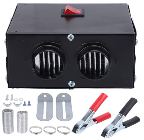 Tragbarer elektrischer Raumheizer, 2 Anschlüsse, Raumheizer, Aluminiumfolienrohre für Auto, Büro, Campingzelt, DC24V, 600W