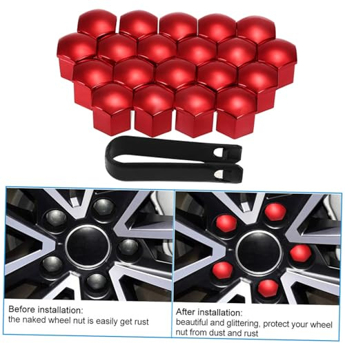 LUCKDANO Kappenmutter, Bolzen mit Fester Abdeckung Kunststoff Sechskantschraube Konservierungskappe mit Entfernungstool 20pcs Universal 21mm Radmutter Deckungen Lug -Nuss -Kappen Schraubenschutz für