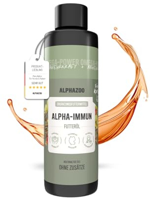alphazoo Alpha-Immun Futteröl für Katzen 250ml - mit Lachsöl, Leinöl, Nachtkerzenöl & Hagebuttenkernöl. Reich an Omega-3,-6- &-9-Fettsäuren. Unterstützt Haut, Fell & Wohlbefinden. Tägliche Fütterung