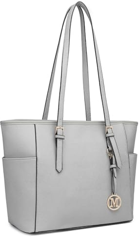Miss Lulu Wasserdichte schwarze Damen-Tragetasche für Schule und Arbeit, passend für 13,3-Zoll-Laptop, geräumige Handtasche für Einkaufen und Alltag, 1642-1gy, L, Utility