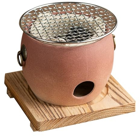 Ton Holzkohleofen Ton Holzkohle Tee-Herd mit Grillnetz und Holzbasis in Trommelform, separates Design für den Innen- und Außenbereich Camping, 3er Pack