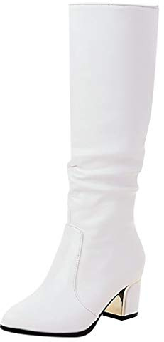 Generisch Stivali lunghi da donna, eleganti stivaletti con tacco a pecora lunga, stivali invernali lunghi alti al ginocchio, classici da cowboy a punta, stivali da cavaliere in pelle calda