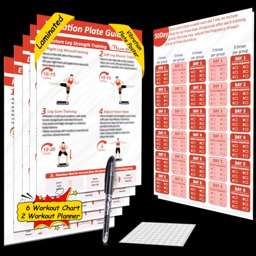 Vibration Plate Exercise Machine Poster, Workout Poster, Exercise Charts | 6 Home Gym Workout Guidance & 2 Sheets Vibration Plate Planner, Customizable 30-Day Plans, Fits All Vibration Plate Machines