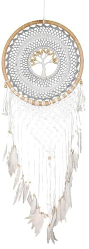 Oriental Galerie Wandbehang Wandschmuck Wandteppich Etnik Traumfänger Boho Quaste Deko Dreamcatcher Gewebter Lebensbaum 44 cm Ø Grau