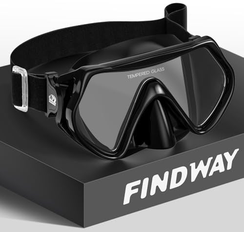 Findway Diving Mask with Elastic Fabric Strap, Snorkel Mask Adults with Nose Cover for Mens and Womens, Swimming Goggles with 180° Panoramic HD Tempered Glass Anti-fog Snorkelling Mask No Leak