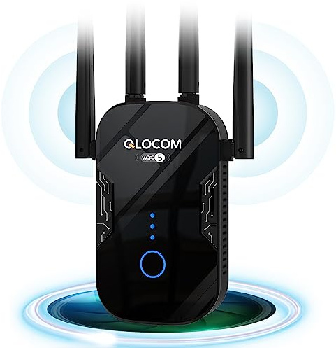 QLOCOM 2026 Neuestes WLAN Verstärker 1200Mbit/s WLAN Repeater, Dualband 5GHz & 2.4GHz WiFi Booster mit WPS, WiFi Internet Verstärker Kompatibel Allen WLAN Geräten