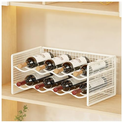 Jespeed Porte-Bouteilles Empilable, Porte-Bouteilles pour Placard et Réfrigérateur, Porte-gobelets à 2 Niveaux pour Cuisine, Salon et Garde-Manger, Blanc, 37x20x15cm