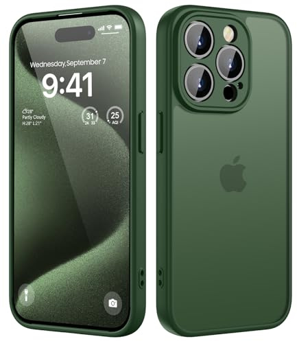 HGH für iPhone 15 Pro Max Hülle, Dunkelgrün | Vollständiger Kameraschutz Stoßfest Kratzfest Anti-Fingerabdruck Transluzente Rückseite Matt Handyhülle für iPhone 15 Pro Max