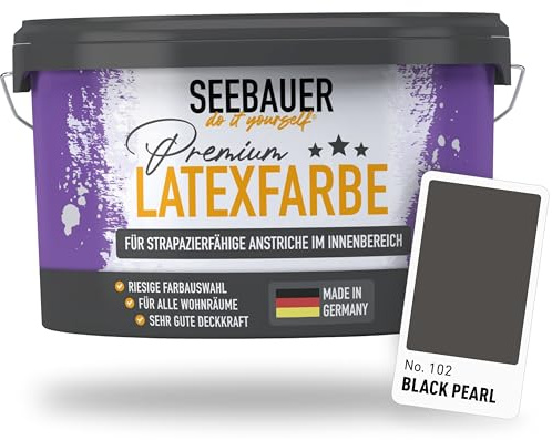 SEEBAUER diy Latexfarbe Anthrazit für Innen 2,5L (No. 102 Black Pearl) - Seidenmatte Innenfarbe für Putz, Beton & Mauerwerk - Abwaschbare Wandfarbe für Küche & Bad