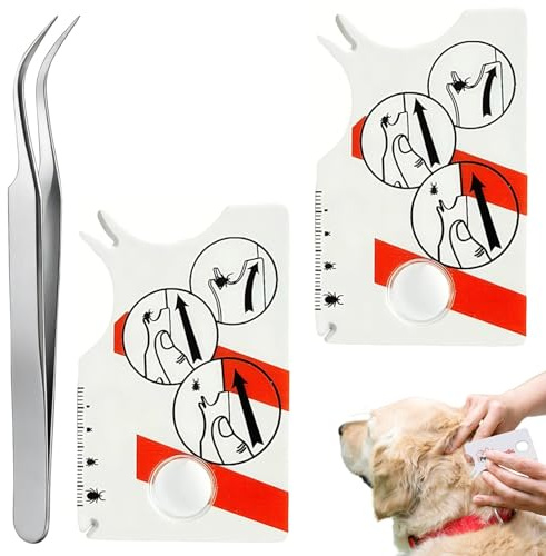 Cossaot 2 Pezzi Carta per Zecche con Lente d'Ingrandimento, Estrattore Medico con Lente d'Ingrandimento, Carte per Zecche, per Persone, Cani, Gatti, Rimuovere Rapidamente E Delicatamente
