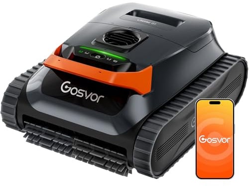 Gosvor LiteVac G1 Robot Limpiafondos Piscina,7kg,200min Autonomía,Doble Filtración,Control de la App,200m²,Gris Anaranjado