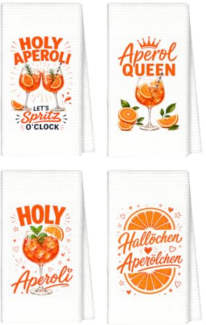 4er-Set Geschirrtücher 40x60cm, Lustige Aperol Deko, Aperol Geschenk | 4 Stück 40x60cm Tücher Aus Waffelpiqué Für Küchen. Perfektes Holy Aperoli Design, Ein Charmantes Aperol Merchandise