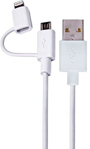 DCU TECNOLOGIC | Ladekabel | Lightning + Micro USB auf USB 2.0-Kabel | Lightning- und Micro-USB-Ladegerät | Kompatibel mit iPhone | Länge: 1 m | Weiß