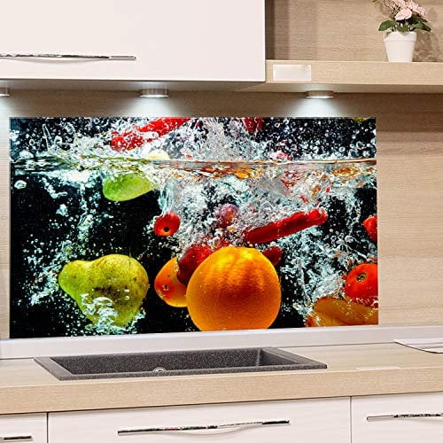 GRAZDesign Spritzschutz Glas für Küche, Herd Bild-Motiv Früchte im Wasser Küchenrückwand Küchenspiegel Glasrückwand 4mm ESG Glas (80x40cm)