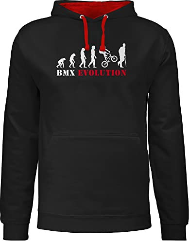 Pullover Herren Frauen Hoodie Kontrast zweifarbig - Entwicklung und Outfit - BMX Evolution Verletzung - M - Schwarz/Rot - damen fahrradmotiv hoodies rad kapuzenpullover radfahrer hoody fahrradfahrer