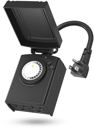 BN-LINK 24 Hour Heavy Duty Mechanical Timer, Outdoor Timer Outlet Waterproof with 30 Minutes Intervals, 2 Grounded Outlets for Christmas Lights Pool Pump,15A 1/2HP, ETL Listed
