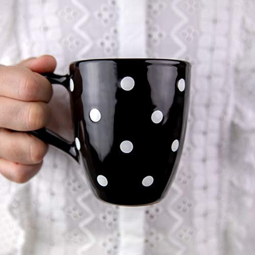 City to Cottage® - Keramik Kaffeebecher 300 ml | Schwarz und Weiß | Polka Dots | Handgemacht | Keramik Geschirr | Kaffee Tee Becher