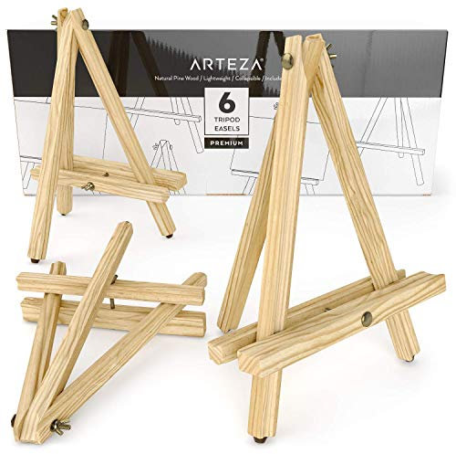 ARTEZA Tischstaffelei, 30.5cm (12 Zoll), Holzstaffelei im 6er-Pack, Kiefernholz-Finish mit rutschfesten Beinen, zum Aufstellen kleiner bis mittelgroßer Leinwände