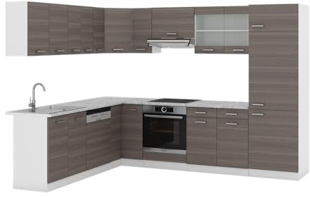 Vicco Eckküche R-Line, Küchenzeile in L-Form, Edelgrau/Weiß, 227 x 287 cm ohne Arbeitsplatte