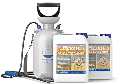 Roxil 100 Cleaner (2 x 5L & Sprayer) Green Mould, Algae & Lichen Killer + Pump Action Pressure Sprayer - Restore the appearance of your Patio, Deck, Fence or Paving