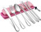 TEAMFAR Campingbesteck, 9-teilig Outdoor Reisebesteck Wanderbesteck aus Edelstahl, Picknick Besteck Set mit Messer Gabel Löffel, Essstäbchen, Metallstrohhalme, Reinigungsbürste, Rosa Etui & Tasche