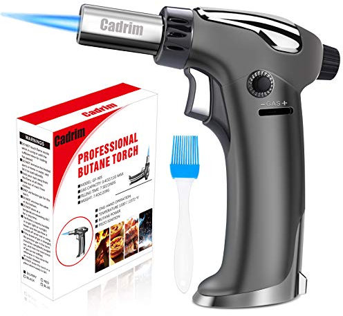 Torcia Cucina 1300°C Torcia a Fiamma Regolabile Professionale Cadrim Bruciatori da Cucina Accenditore Torcia a Gas Butano Cannello Torcia Ricaricabile Blocco di Sicurezza Barbecue Dolci DIY (Non Gas)