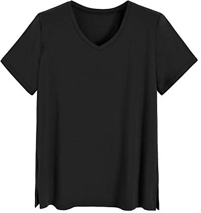 Latuza Women's Viscose Sleep T-Shirt V-Neck Pajamas Top S Black