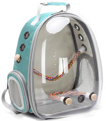 Interfashioner® Sac à dos de transport pour oiseaux, capsule spatiale, astronaute, transparent, fenêtre à bulles avec perchoir, plateau de nourriture