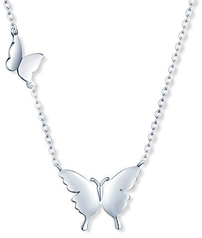 MicLee Damen 925 Sterling Silber Halskette Fashion Zwei Schmetterlinge Anhänger Kette mit Geschenkbeutel Super Geschenk für Paar Pärchen Mutter Tochter