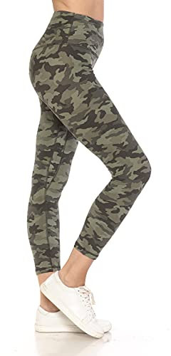 Leggings Depot Damen Jogger, 7/8-Druck, Yoga-Olivgrün, Camouflage, L