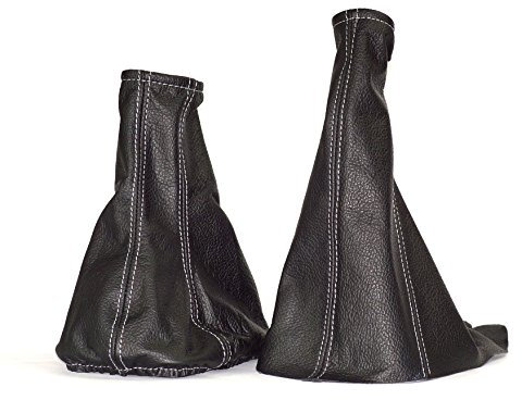 myshopx Schaltsack Schaltmanschette mit Handbremsmanschette passend für E46 Faden Weiss Echt Leder SH65