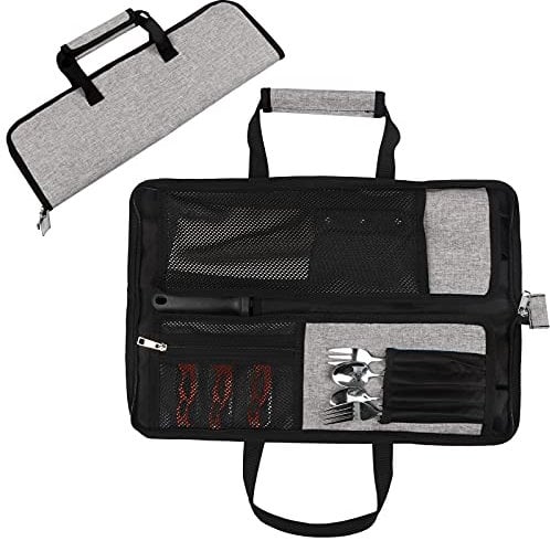 QEES Knife Roll, 13 Slots Heavy Duty Chef Knife Bag, Gray, Professional, Unisex