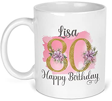 80th Birthday Gift for Women, Personalised Mug/Cup, Floral Design, Add Name, Birthday Gift for Mum, 1941