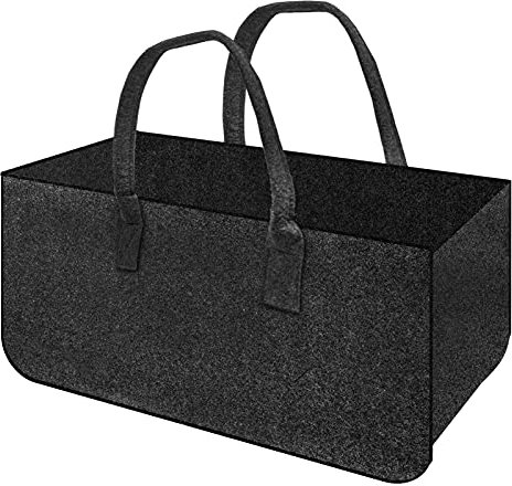 YHSWIN Borsa in Feltro,Grigio scuro Cesta portalegna in Feltro con Manico Borsa per La Spesa in Feltro Camino Legno Borsa in Feltro Pieghevole, 50 × 25 × 25 cm