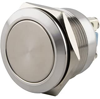 SeKi Pulsador de acero inoxidable, diámetro de 22 mm, pulsador de cabeza plana, conector de rosca, pulsador de timbre.