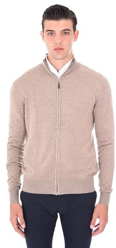 Ciabalù Cardigan Uomo con Zip Lana e Cashmere Maglione con Cerniera Collo Alto (Beige, XL)