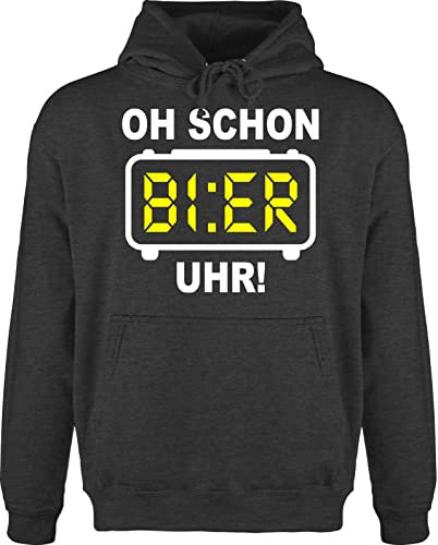Shirtracer Hoodie Herren Pullover Männer - Party & Alkohol - Oh Schon Bier Uhr! Weiß - 3XL - Anthrazit meliert - Sauf Uhr Pulli Alki pullis Saufen jh001 saufgeschenk Hoodies Trink sprüche Winter