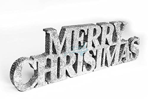 Buystarget Large Merry Christmas Silver Glitter Sign Xmas Decorations Home Free Standing