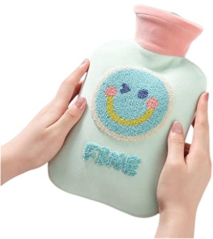 SHUIZONG Bouteille d'eau Chaude Mignon Thermos 500/1000/2000 ML en Peluche en Peluche PVC PVC Plombing Sac À Eau Tiède À Main-Smiley D 1000Ml