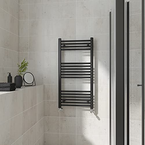 Warmehaus Straight Heated Towel Rail Black Bathroom Radiator 1000x500mm | Contemporary Ladder Style Radiator for Bathrooms, Central Heating, Wall Mounted Towel Warmer, Durable Finish